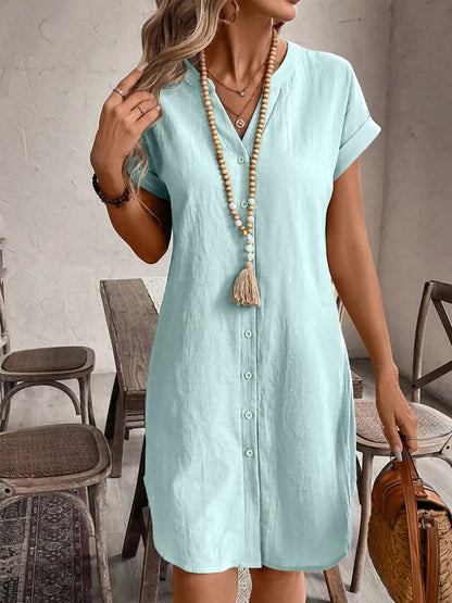 Sarah Express Women's Plus Size Casual Button-Down Short Sleeve Dress Mint Blue