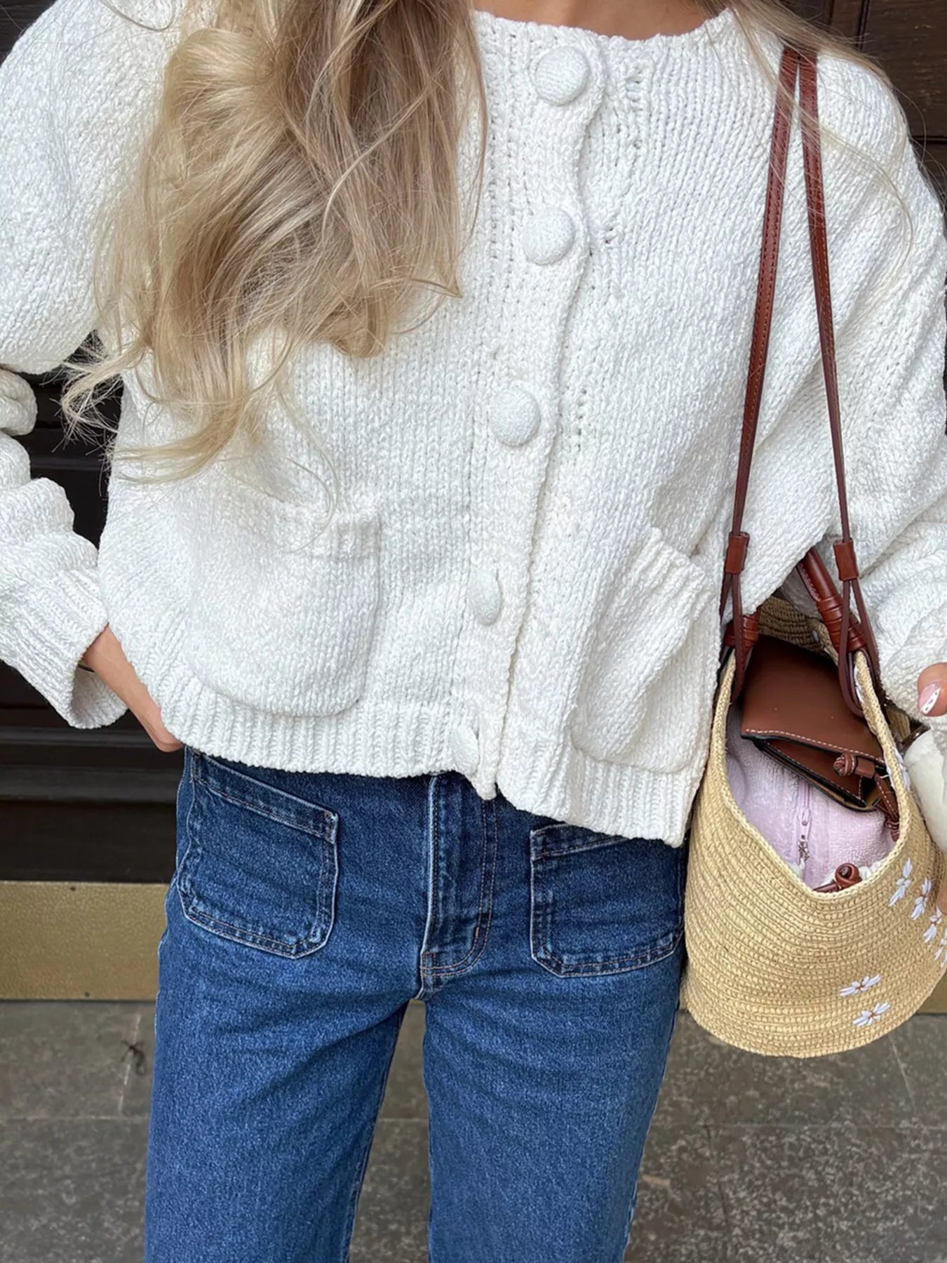 Sarah Express Women's Textured Knit Button-Down Cardigan