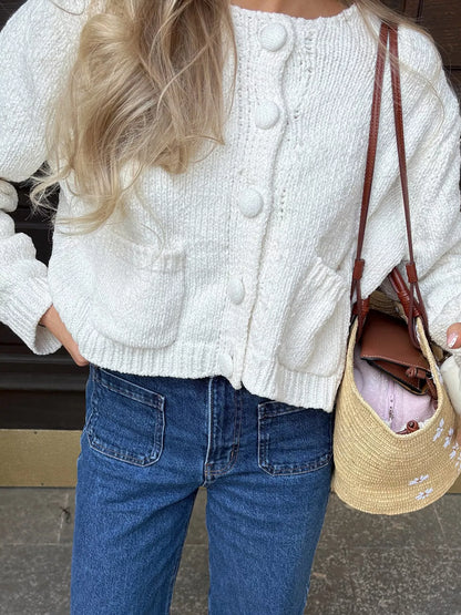 Sarah Express Women's Textured Knit Button-Down Cardigan