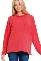 Sarah Express Women’s Long Sleeve Drop Shoulder Ribbed Top Casual All-Season
