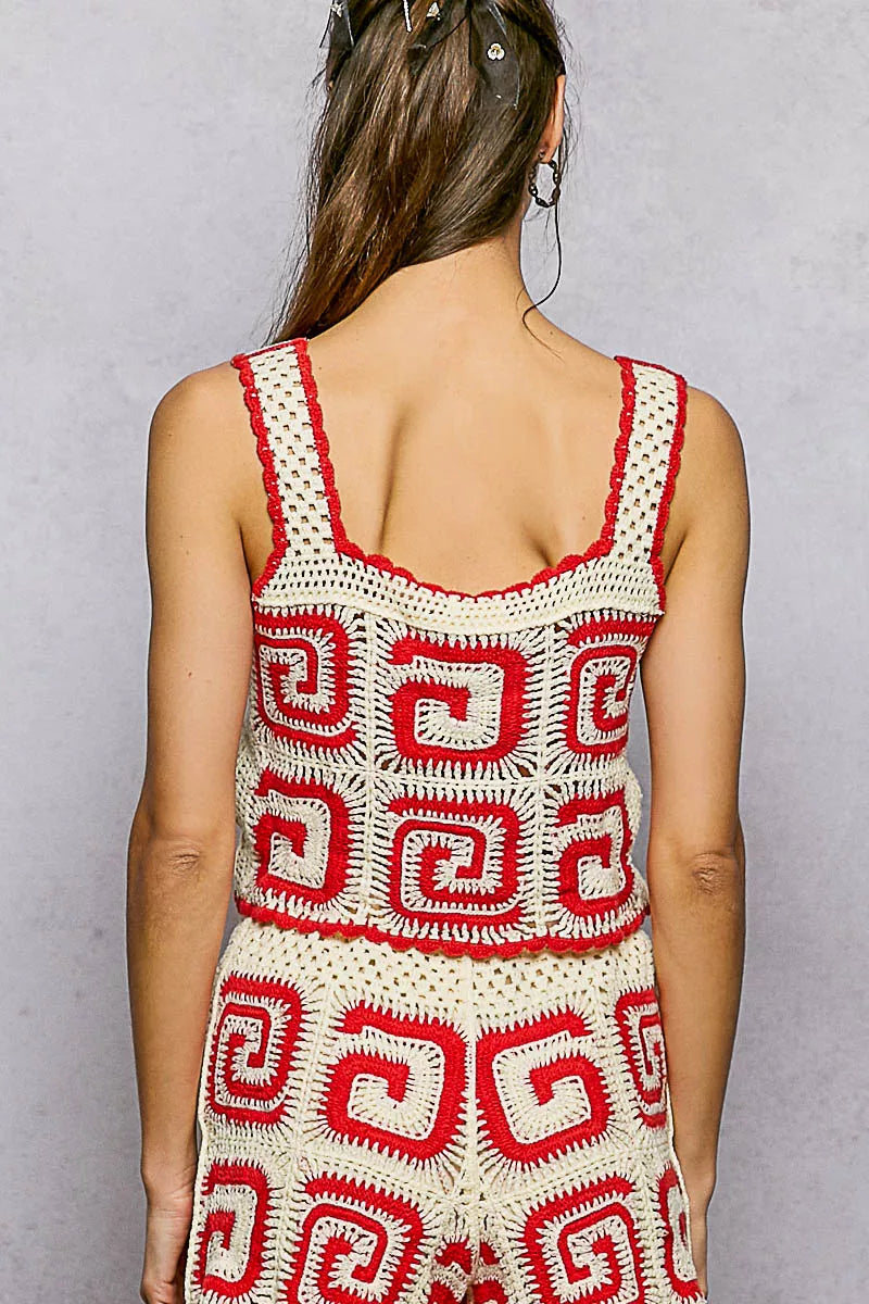 Sarah Express Women's Handmade Crochet Cropped Tank with Granny Square Pattern