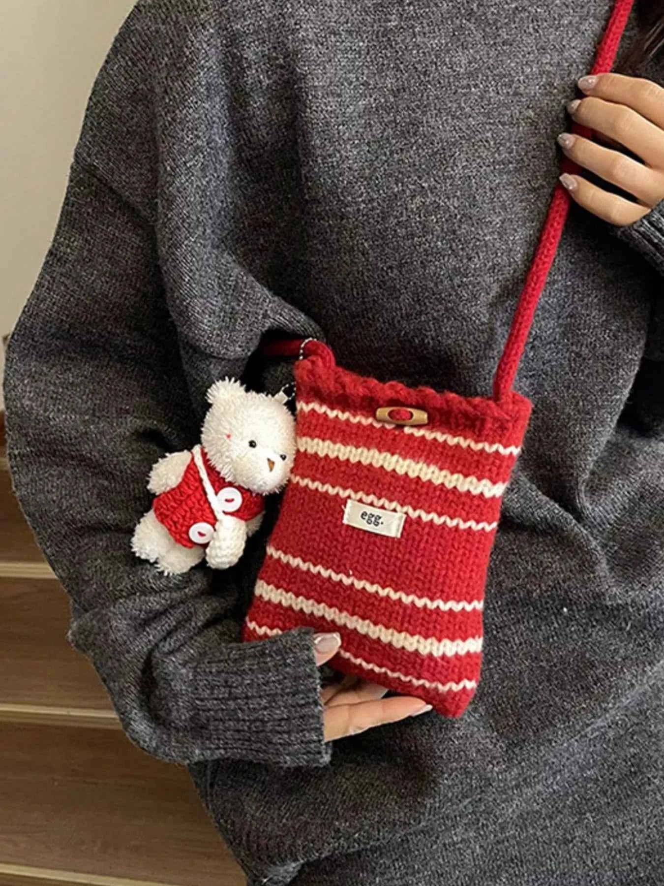 Sarah Express Women's Knitted Striped Crossbody Bag - Mini Shoulder Bag Casual Purse Red ONESIZE