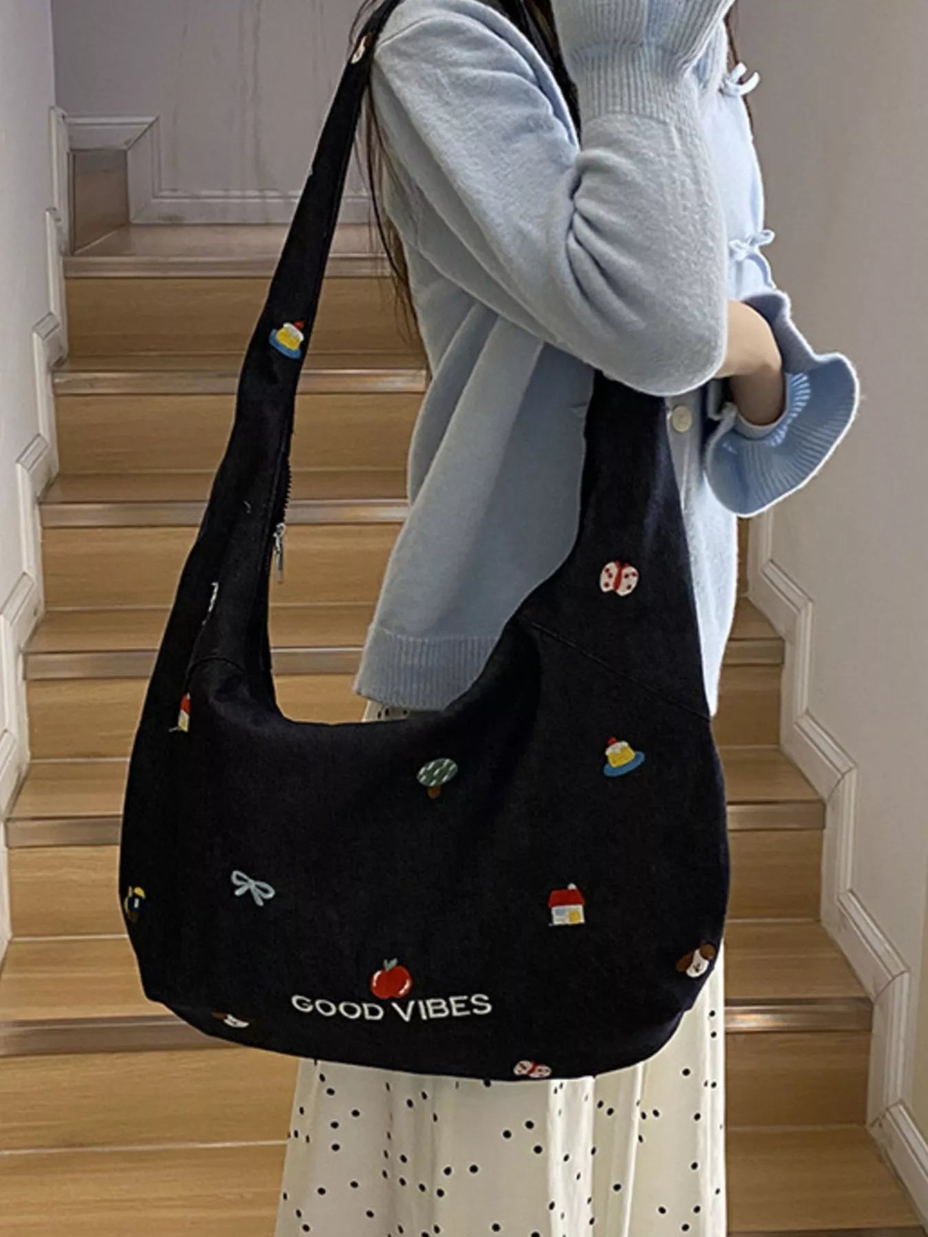 Sarah Express Women's Embroidered Denim Crossbody Bag