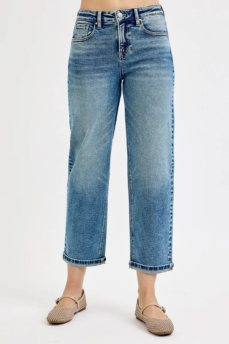 Sarah Express Women’s Plus Size High Rise Cropped Boyfriend Jeans
