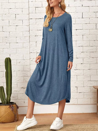Sarah Express Women's Casual Long Sleeve Pocket Midi Dress