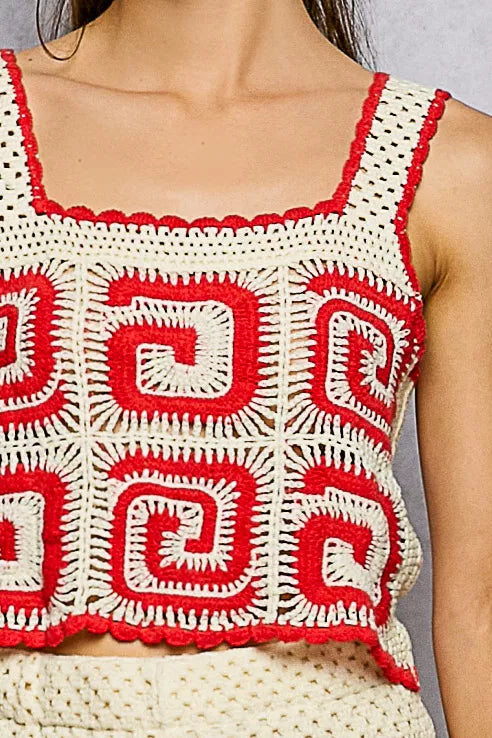 Sarah Express Women's Handmade Crochet Cropped Tank with Granny Square Pattern
