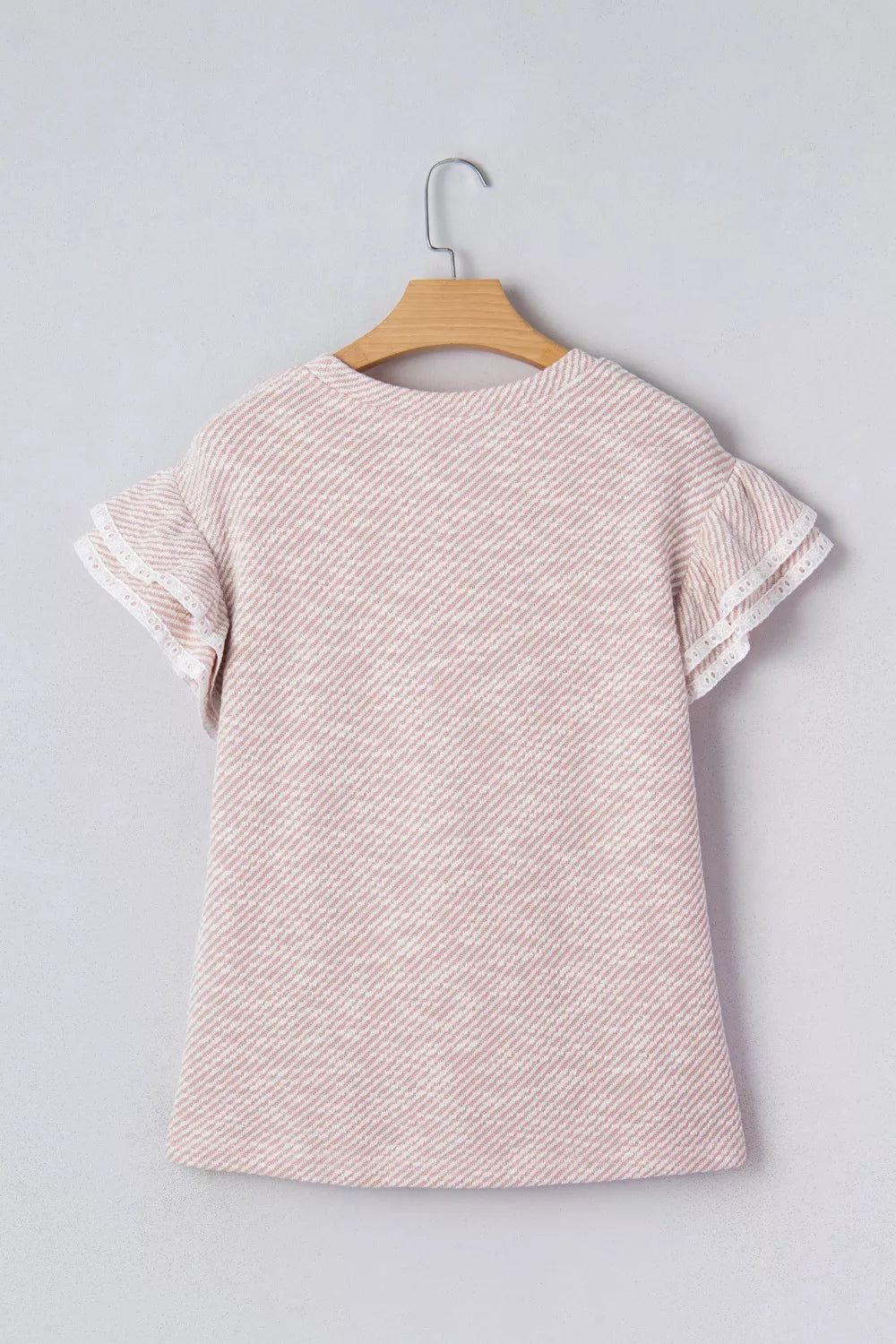 Sarah Express Women's Twilled Print Lace Trim Ruffled Short Sleeve Blouse