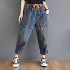 Sarah Express Women's Loose Fit High Waist Denim Jeans Blue Casual Fashion Straight Leg Pants