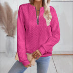 Sarah Express Women's Zipper Detail Long Sleeve Sweater Casual Loose Fit Pullover Top
