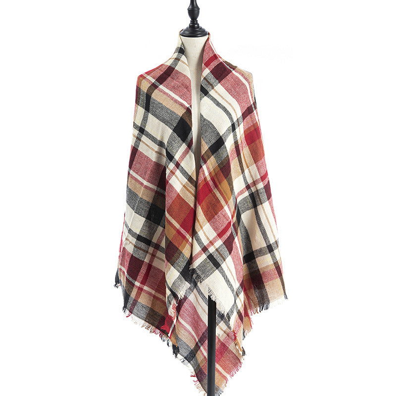Sarah Express Women's Oversized Square Scarf Cashmere-like Double-Sided Shawl 140cm Woven Fall Winter Accessory