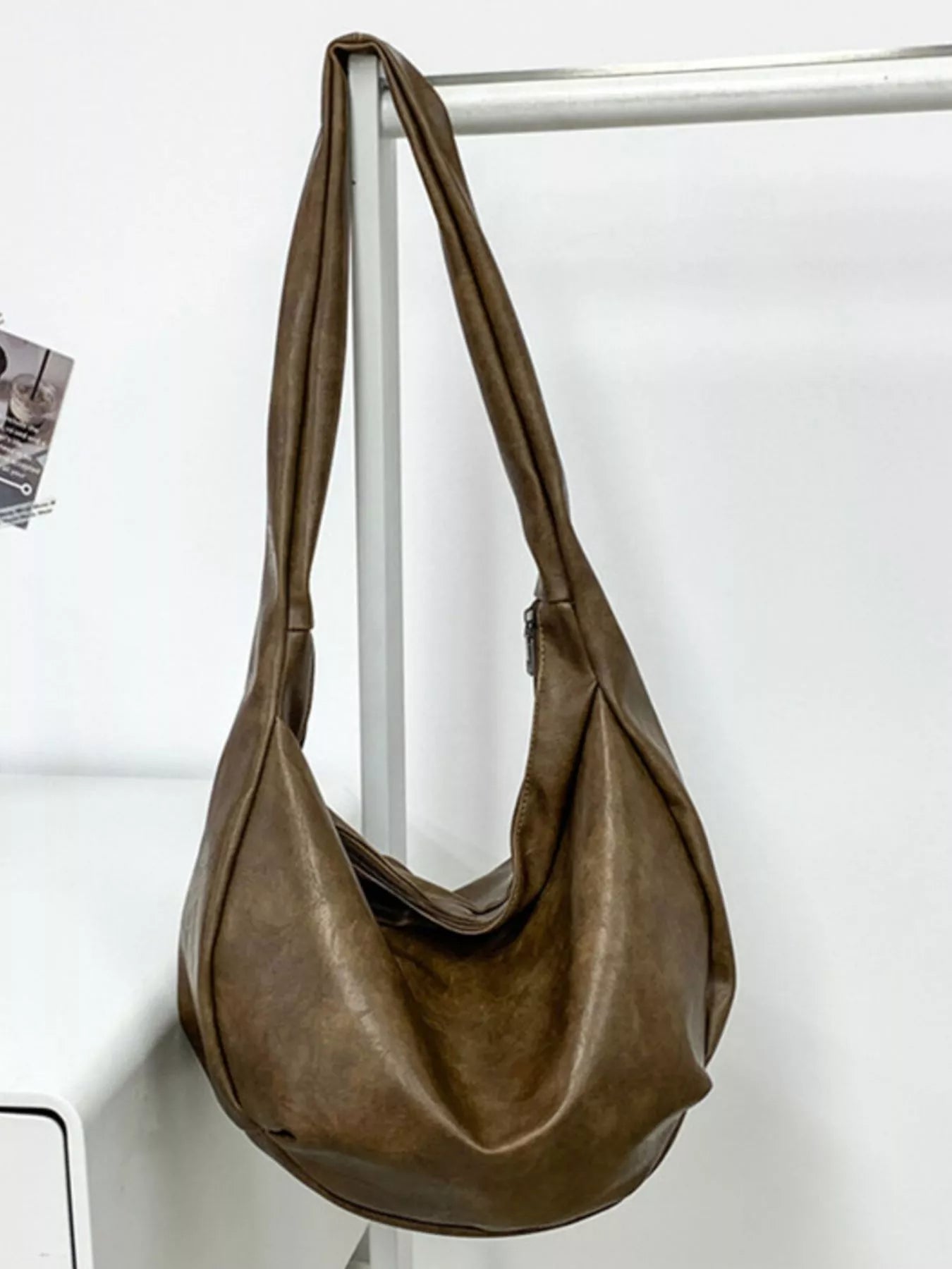 Sarah Express Women's Hobo Crossbody Bag - Large PU Leather Shoulder Purse Brown ONESIZE