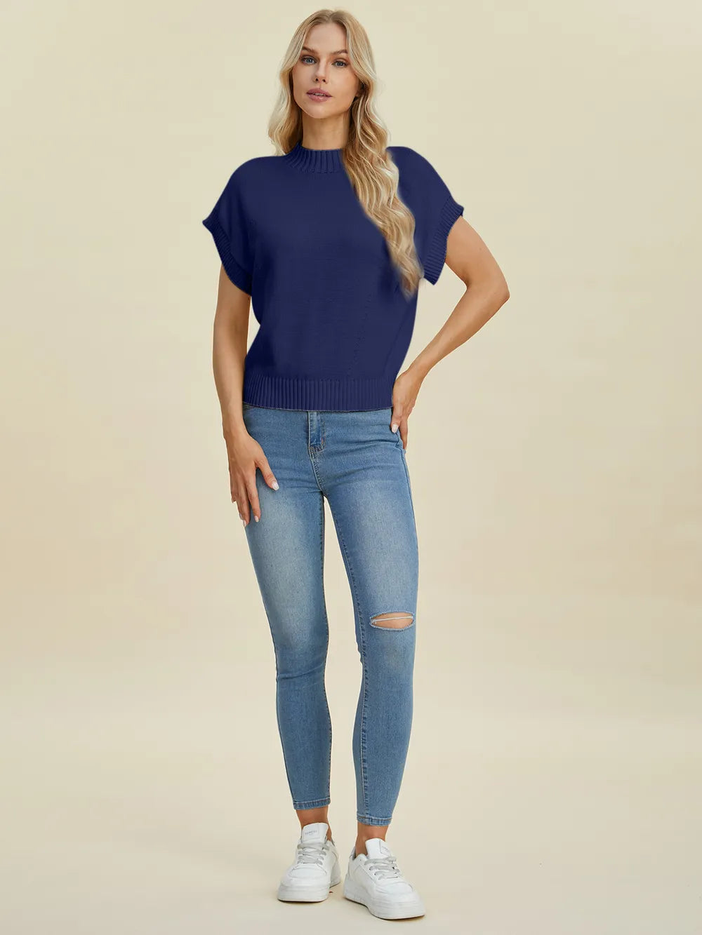 Sarah Express Women’s Plus Size Short Sleeve Mock Neck Viscose Sweater
