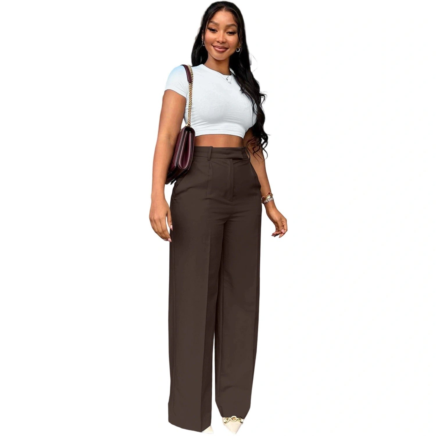 Women's High Waist Wide-Leg Straight Pants