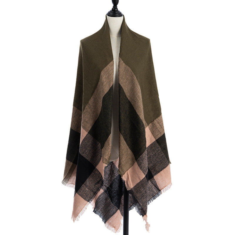 Sarah Express Women's Oversized Square Scarf Cashmere-like Double-Sided Shawl 140cm Woven Fall Winter Accessory