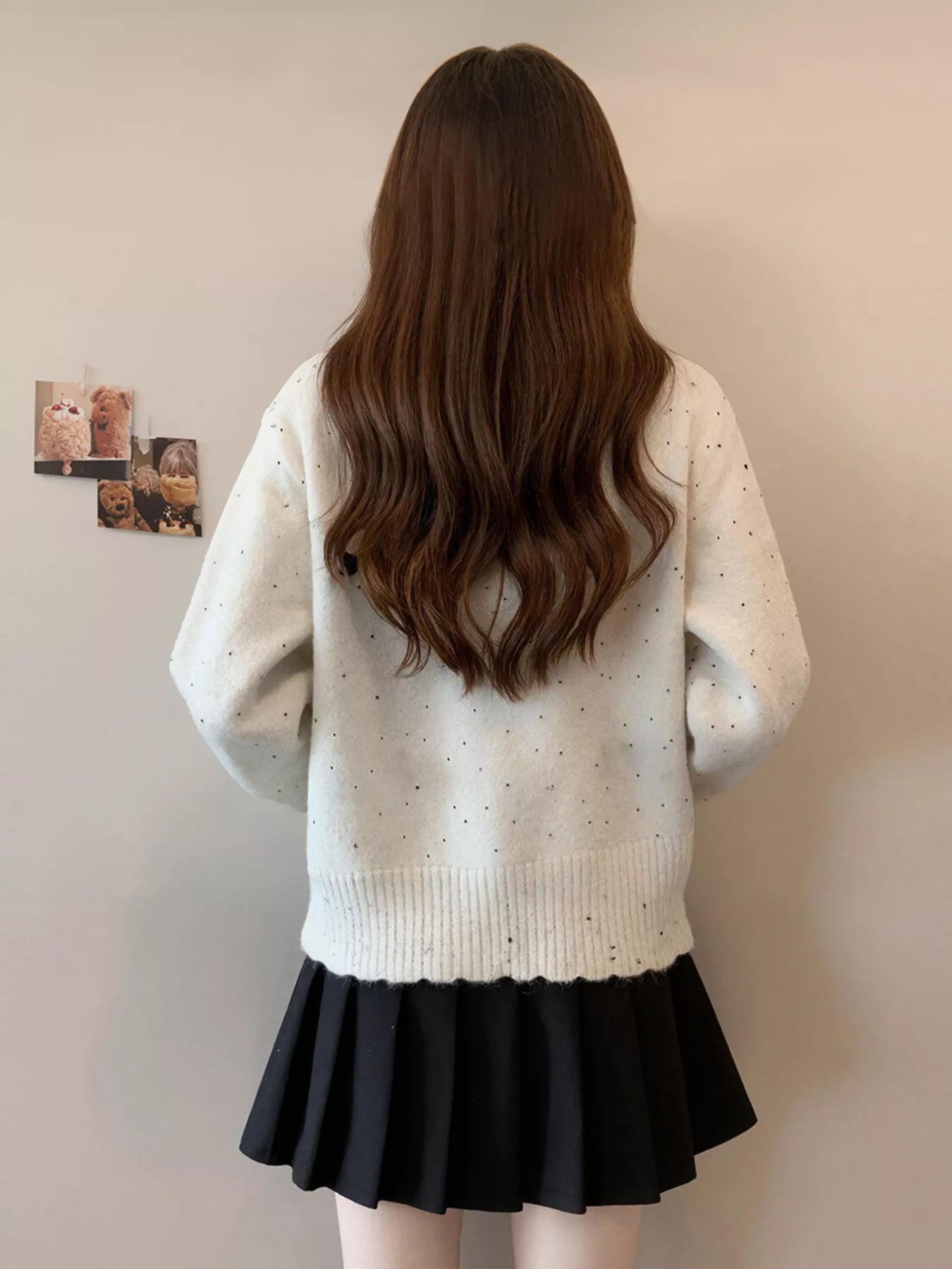 Sarah Express Women's Bow Button Up Ribbed Hem Cardigan