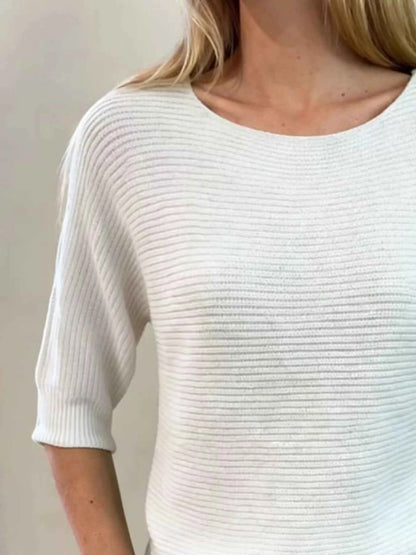 Sarah Express Women's Ribbed Knit Round Neck Sweater - Plus Size Available
