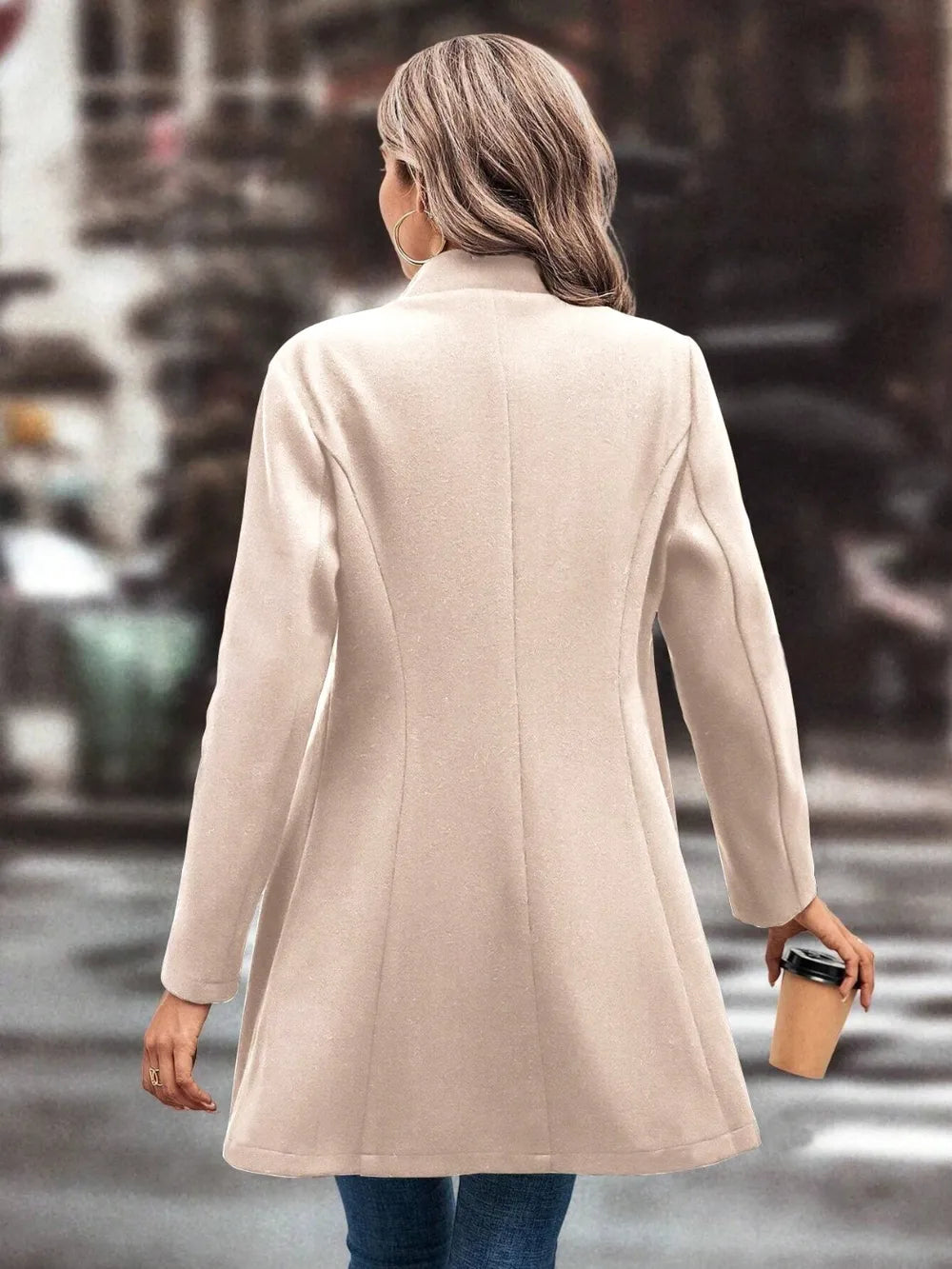 Sarah Express Women's Collared Neck Long Sleeve Longline Coat
