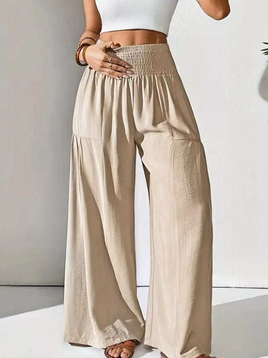 Sarah Express Women's Smocked Waist Wide Leg Pants
