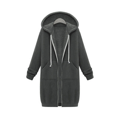 Women's Hooded Fleece Long Jacket with Zipper