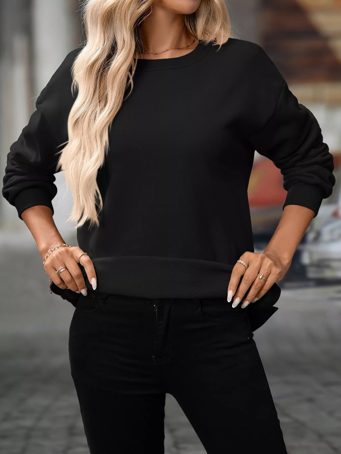 Sarah Express Women's Casual Solid Color Long Sleeve Sweatshirt