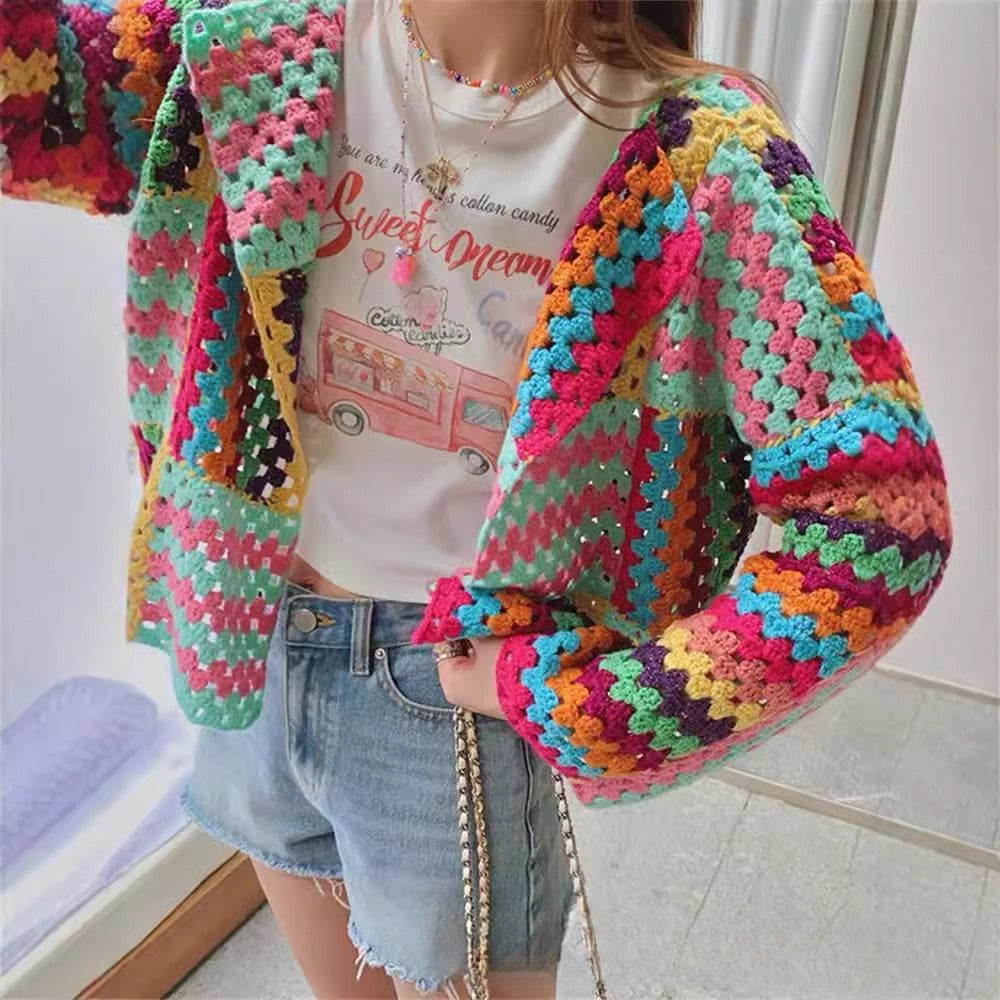 Sarah Express Crochet Woven Cotton Cardigan Sweater Women's Lightweight Top