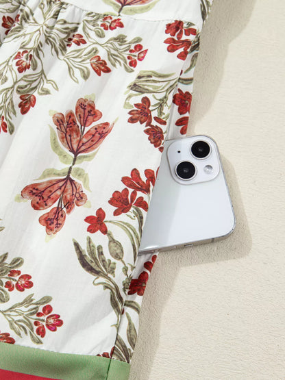 Sarah Express Women's Floral Print Long Sleeve Flared Dress with Frilled Neck - Vintage Inspired Midi Dress