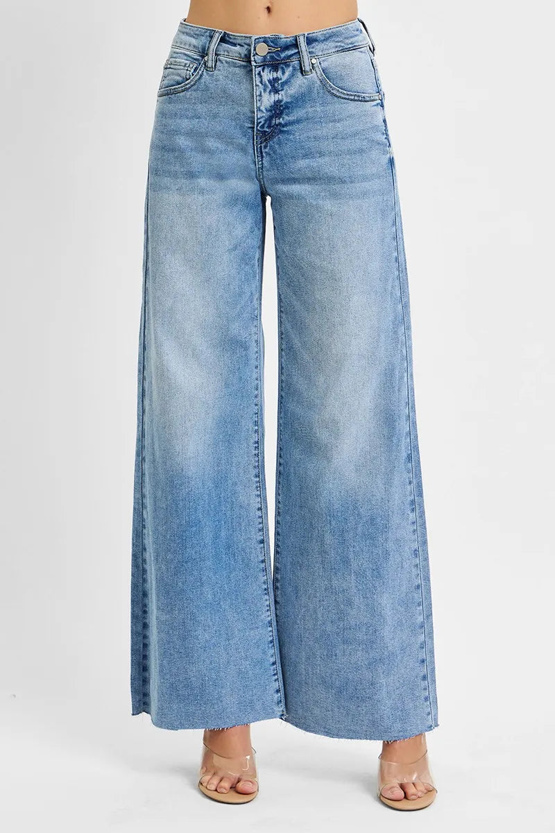 Sarah Express Women’s Plus Size High Rise Tummy Control Palazzo Jeans