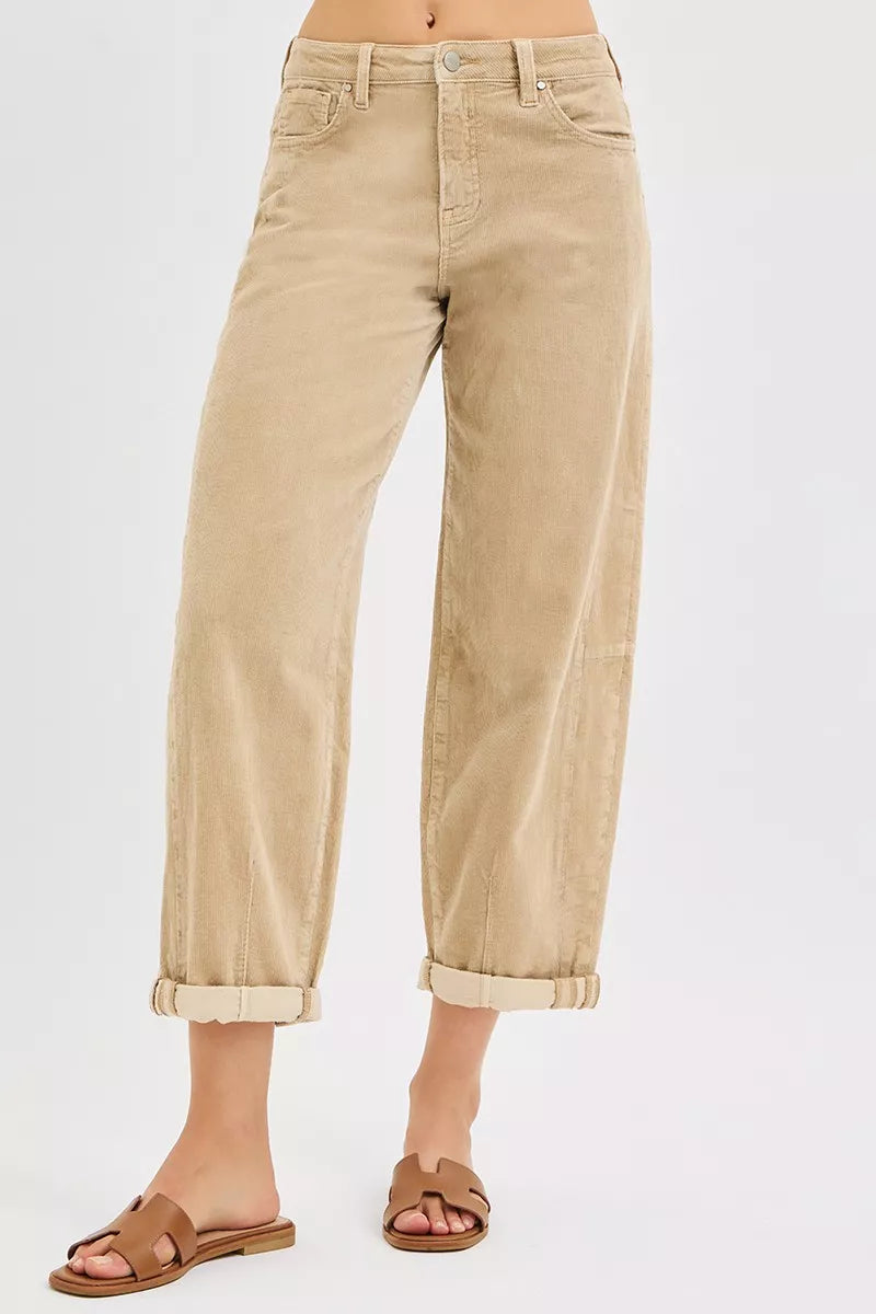 Sarah Express Women's High Rise Crop Barrel Corduroy Pants