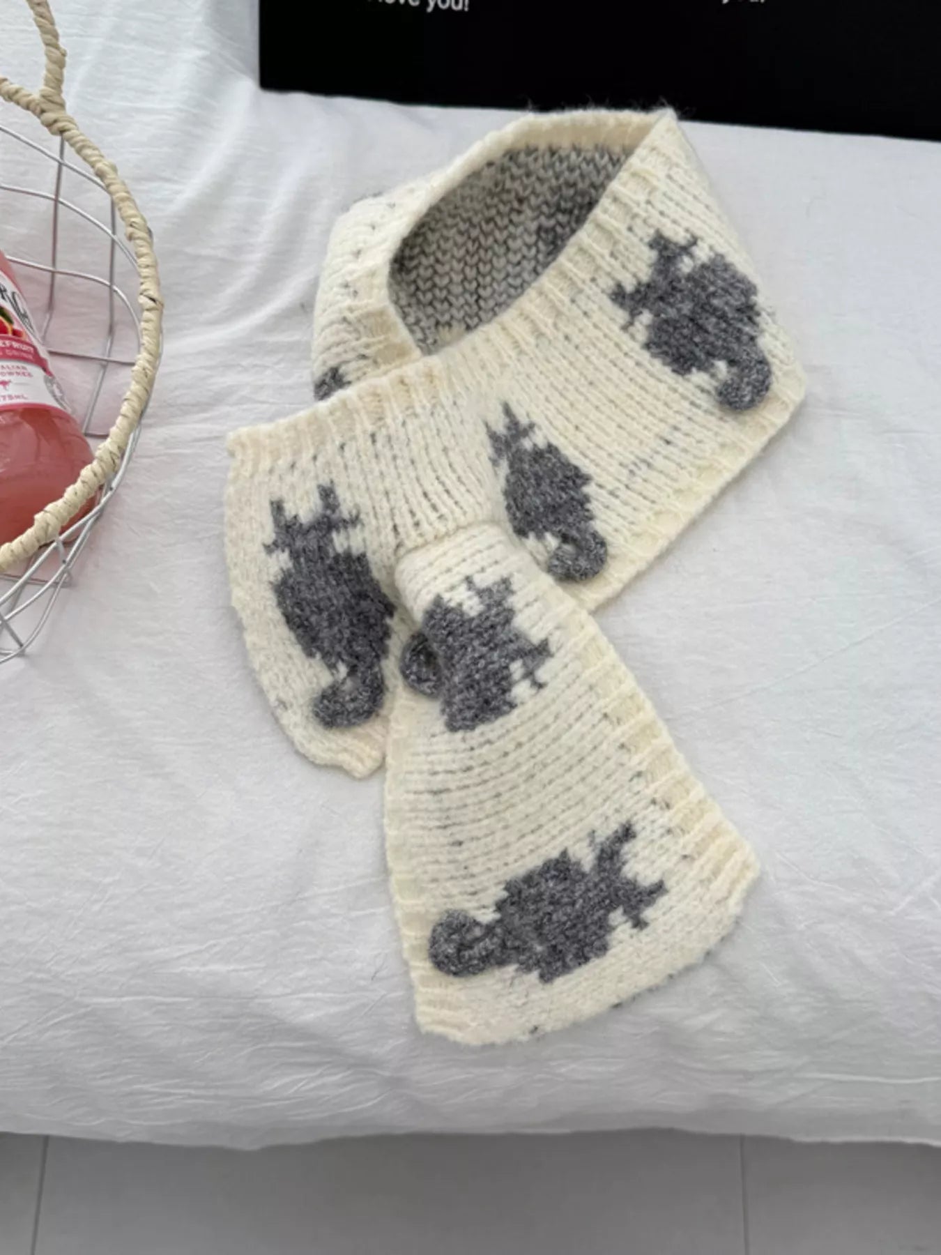 Sarah Express Women's Knitted Contrast Pattern Warm Scarf Off-white ONESIZE