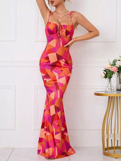 Sarah Express Women's Floral Print Tie Strap Bodycon Maxi Dress