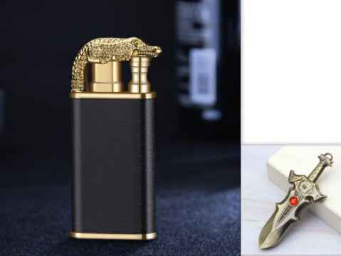 Sarah Express Blue Flame Metal Lighter - Windproof Butane Lighter with Dolphin Dragon Design Suit 1PCS