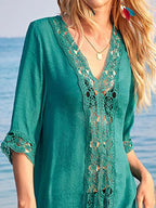 Sarah Express Women's Lace Trim V-Neck Cover-Up