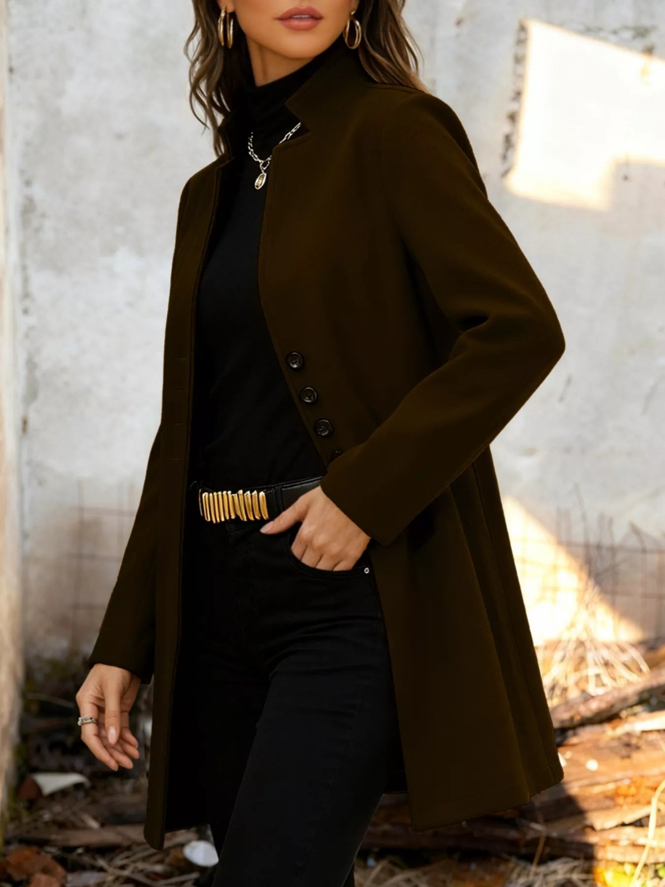 Sarah Express Women's Longline Button-Down Shirt Jacket with Pockets