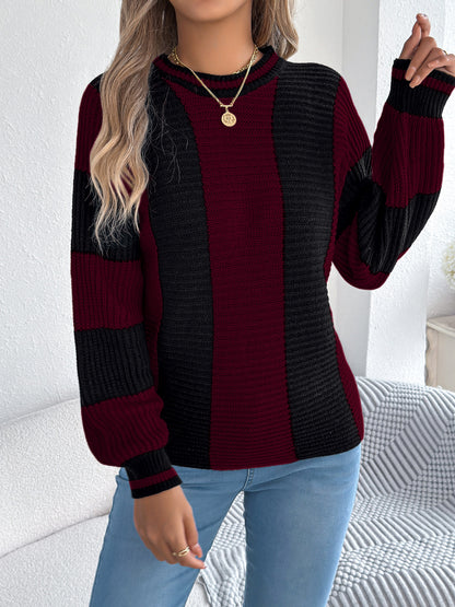 Sarah Express Women's Color Block Stripe Lantern Sleeve Pullover Sweater