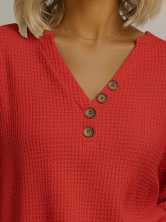 Sarah Express Women's Waffle Knit V-Neck T-Shirt Plus Size