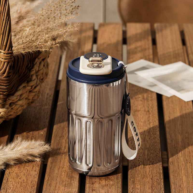 Sarah Express Smart Digital Temperature Display Insulated Water Bottle 450ml Stainless Steel Thermal Mug Antique Silver Blue 450ml
