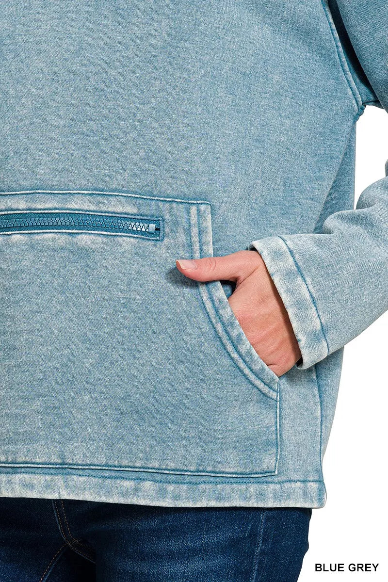 Trendsi Women's Fleece Washed High Neck Kangaroo Pocket Sweatshirt