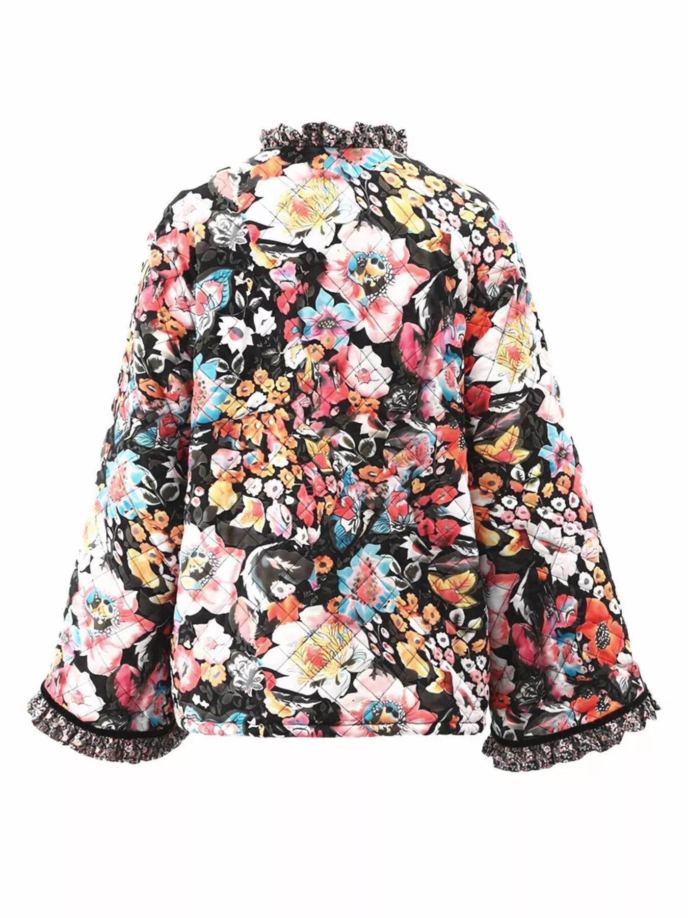 Sarah Express Women's Floral Print Quilted Sherpa-Lined Jacket Plus Size