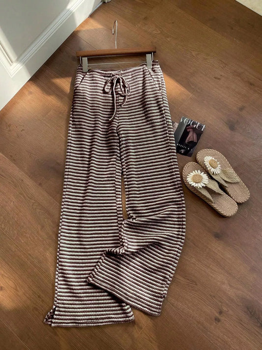 Sarah Express Women's Drawstring Wide Leg Pants Dark Brown