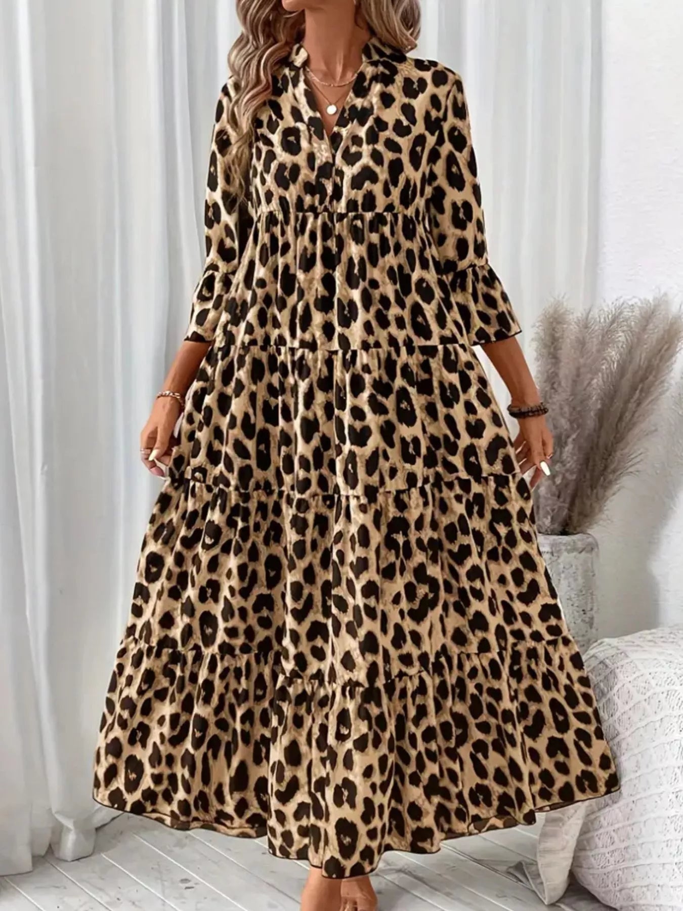Sarah Express Women's Leopard 3/4 Sleeve Midi Dress