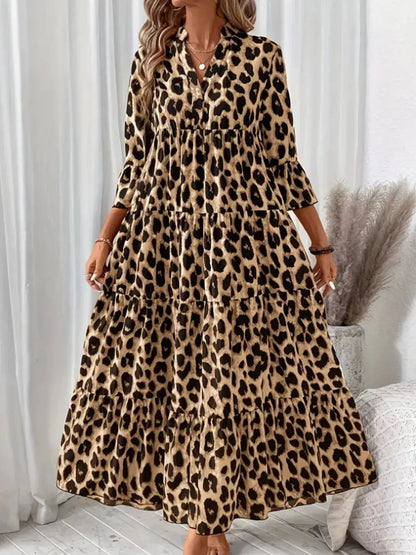 Sarah Express Women's Leopard 3/4 Sleeve Midi Dress