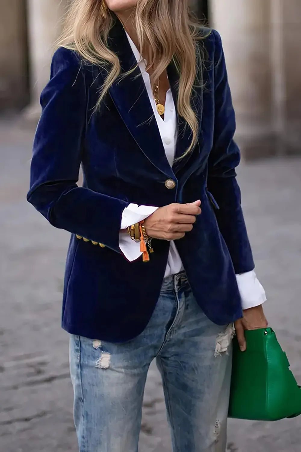 Sarah Express Women's One Button Blazer Lapel Collar Long Sleeve Lined Professional Work Jacket
