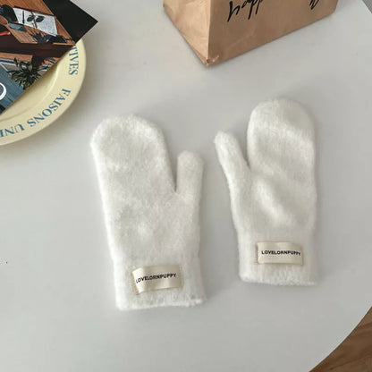 Sarah Express Women's Warm Plush Knitted Mitten Gloves - Faux Cashmere Winter Mittens White ONESIZE