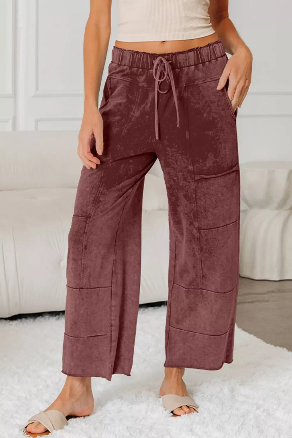 Sarah Express Women's Wash Wide Leg Pants Rust