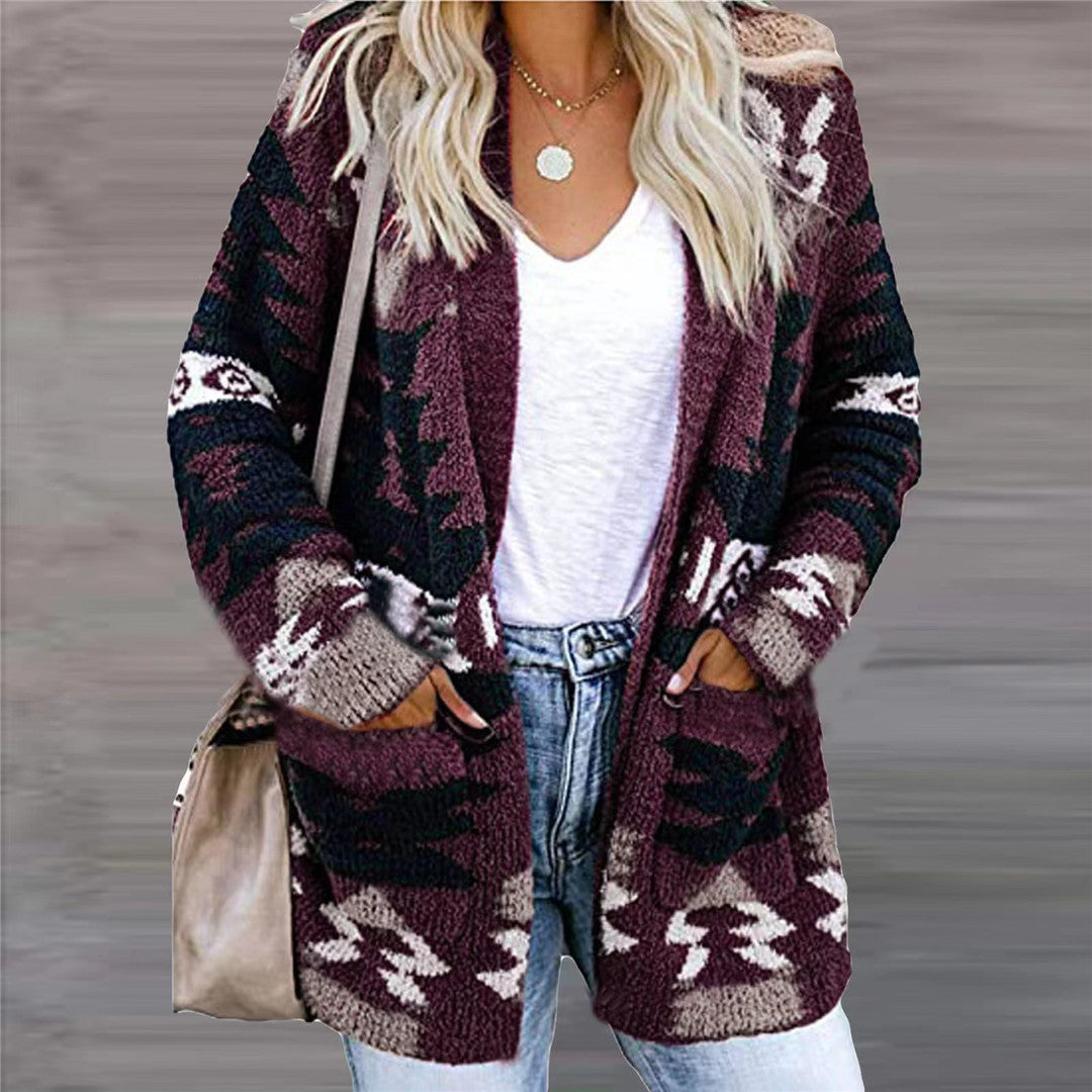 Sarah Express Women's Festive Printed Knit Cardigan Loose Fit Halloween Christmas Sweater