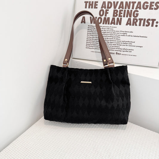 Sarah Express Women's Quilted Fabric Tote Bag – Minimalist Shoulder Bag with Diamond Pattern | Black, Beige, Khaki, Green