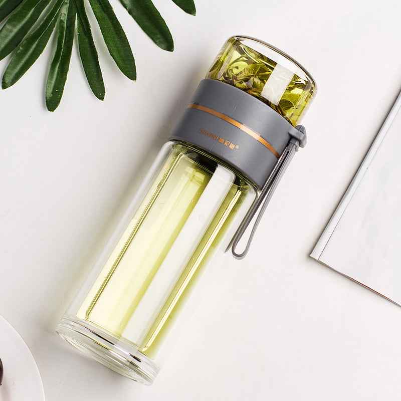 Sarah Express Premium Double Wall Glass Tea Infuser Bottle - Leak Proof Insulated Water Bottle 400-450ml Grey 450ml