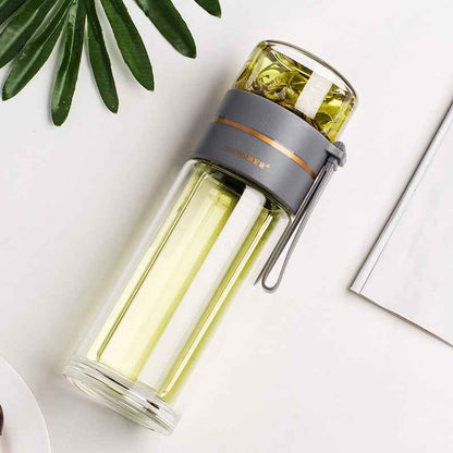 Sarah Express Premium Double Wall Glass Tea Infuser Bottle - Leak Proof Insulated Water Bottle 400-450ml Grey 450ml