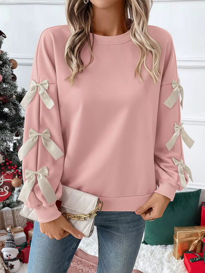 Sarah Express Women's Bowknot Sleeve Round Neck Sweatshirt