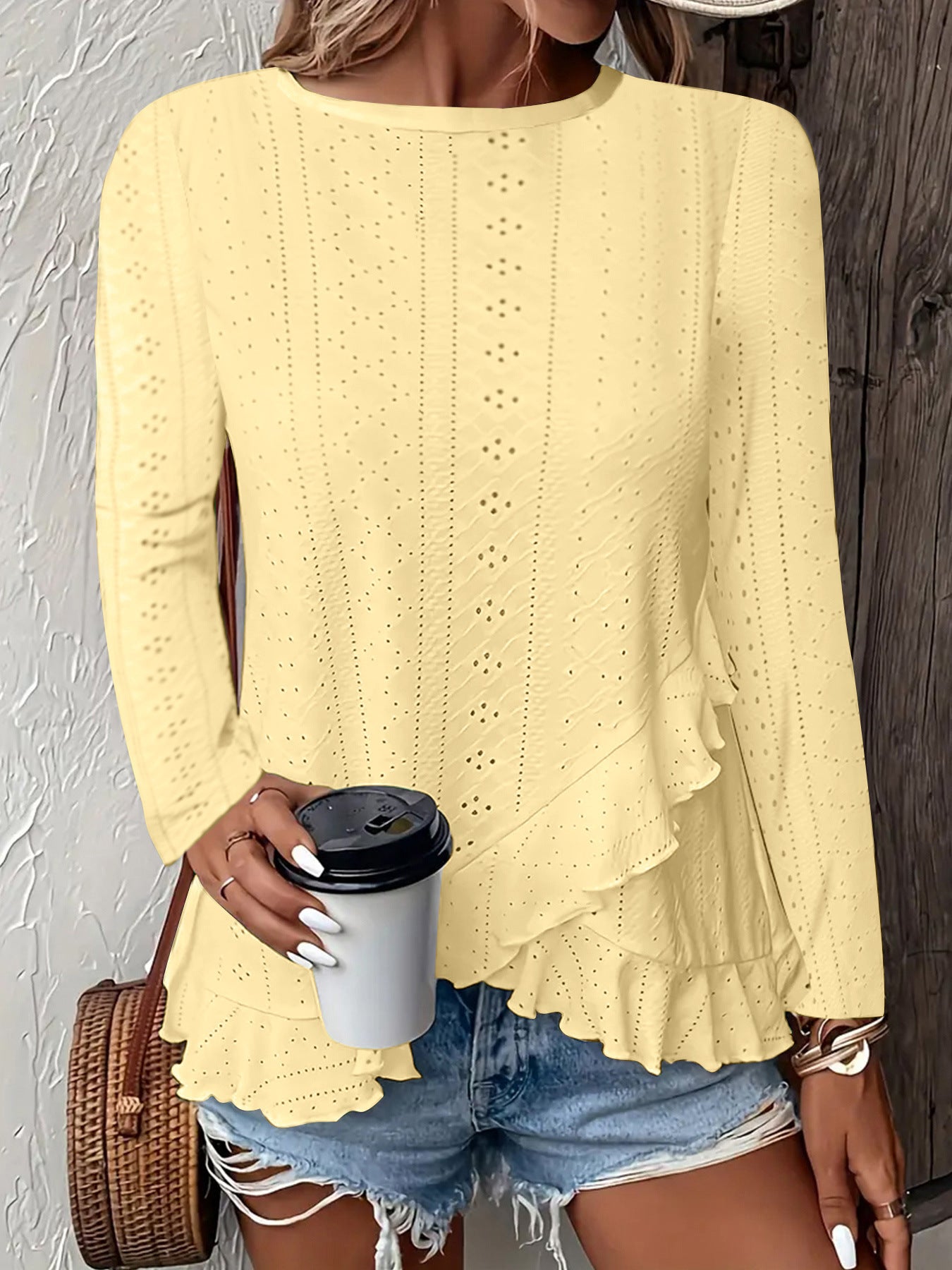 Sarah Express Women's Solid Color Long Sleeve Pullover Top Round Neck Loose Fit